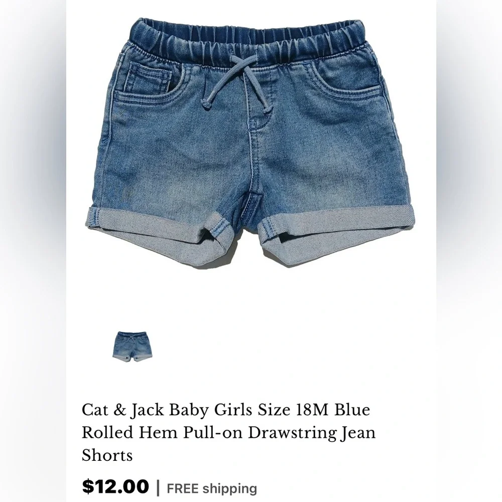 Girls 2T 2 pc set w rolled up denim shorts drawstring elastic waist w 100 day